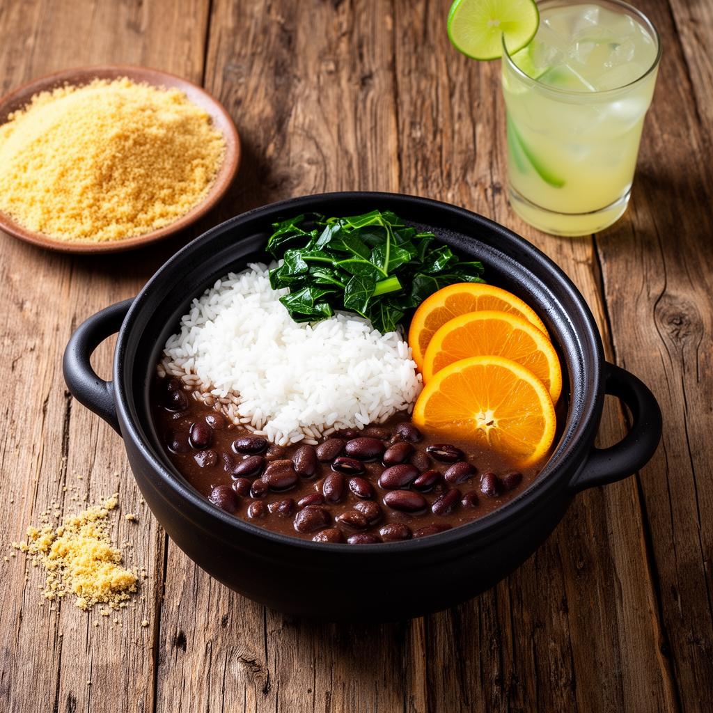 Feijoada brasileira em panela de barro